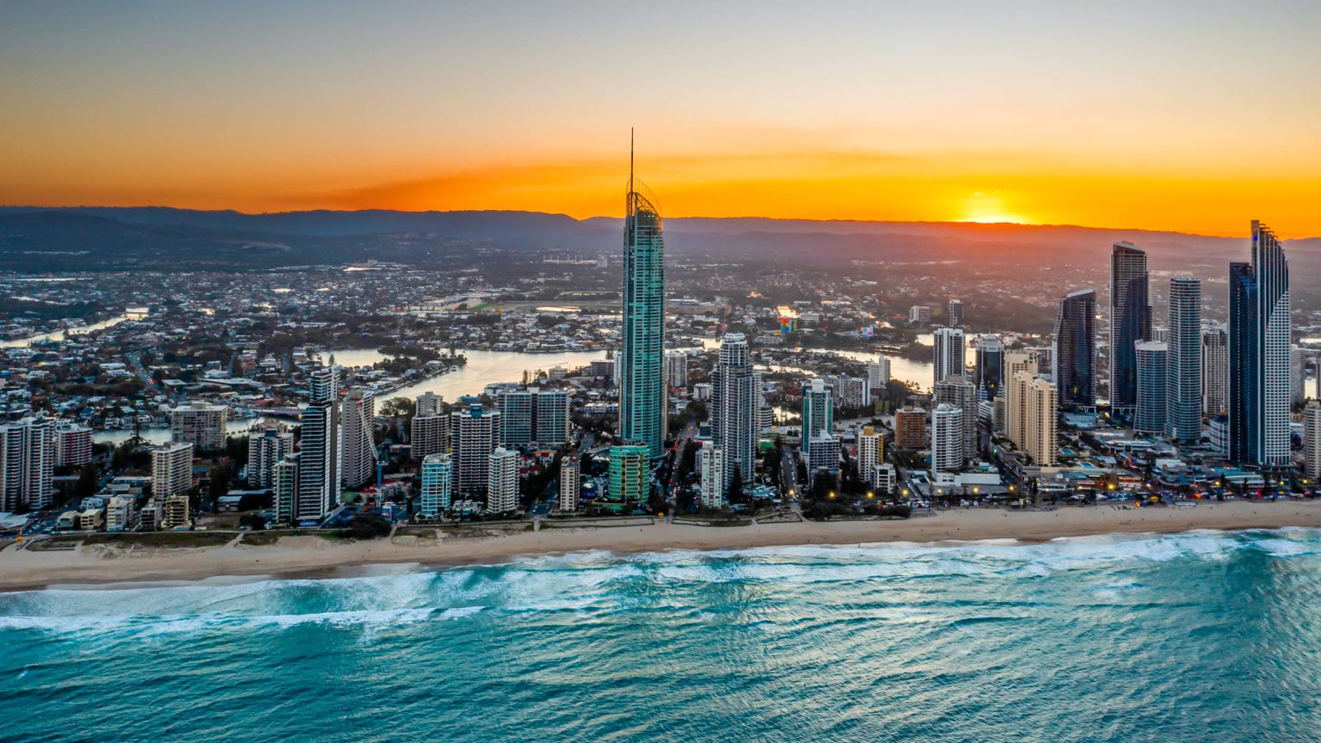Gold Coast skyline at sunset